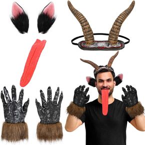 4 Pcs Christmas Monster Accessory Set Includes Antelope Horn Headband, Fake Tongue,Props Anime Ear, Monster Gloves for Christmas Holiday Cosplay Party Dress Up in Kuwait
