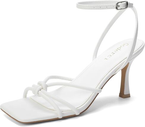Kitten Strappy Heels for Women Square Open Toe Knotted Heels Ankle Strap Mid Heeled Sandals with Buckle in Saudi Arabia