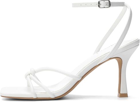 Kitten Strappy Heels for Women Square Open Toe Knotted Heels Ankle Strap Mid Heeled Sandals with Buckle in Saudi Arabia