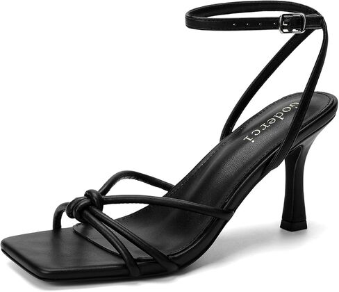 Kitten Strappy Heels for Women Square Open Toe Knotted Heels Ankle Strap Mid Heeled Sandals with Buckle in Saudi Arabia