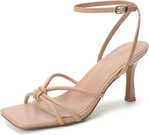 Kitten Strappy Heels for Women Square Open Toe Knotted Heels Ankle Strap Mid Heeled Sandals with Buckle in Saudi Arabia