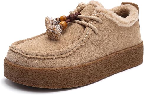 حذاء مشي نسائي للطقس البارد والشتوي من الجلد السويدي برباط سهل الارتداء بدون كعب دافئ in Kuwait