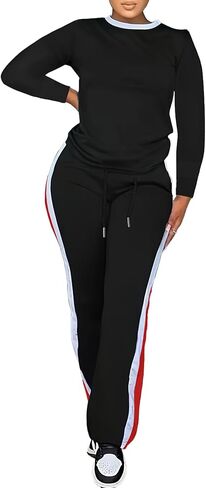 PINSV Women's 2 Piece Outfits Long Sleeve Tops Sweatpants Colorblock Bodycon Lounge Sets Tracksuits in Saudi Arabia