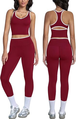 ABOCIW Womens Color Block Workout Sets Racerback Tank Top High Waist Leggings Gym Set Yoga Pilates Outfits in Saudi Arabia