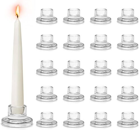 Glass Candle Stick Holder: 20 Pcs Small Clear Taper Candle Holders Bulk for Wedding Short Candle Stick Holder Decor for Table Centerpiece Party Christmas Home in Saudi Arabia