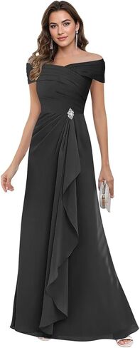 فساتين أم العروس شيفون طويلة - بدون أكتاف على شكل حرف A وكشكشة فستان سهرة رسمي للنساء in Kuwait