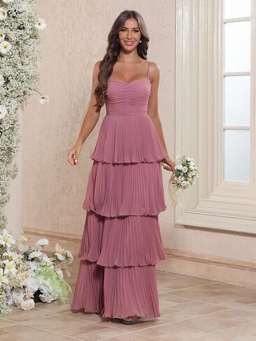Tiered Pleated Ruffle Bridesmaid Dresses 2025 Long Chiffon A Line Sweetheart Formal Wedding Guest Gowns in Saudi Arabia