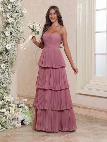 Tiered Pleated Ruffle Bridesmaid Dresses 2025 Long Chiffon A Line Sweetheart Formal Wedding Guest Gowns in Saudi Arabia