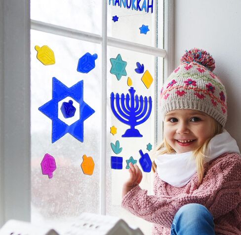 Gift Boutique - Hanukkah Window Gel Clings Decorations 3 Pack Happy Hanukkah Menorah & Star of David Gels Cling Reusable Removable Holiday Stickers Decals Design for Sliding Glass Doors Party Supplies in Kuwait