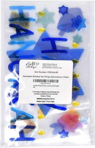 Gift Boutique - Hanukkah Window Gel Clings Decorations 3 Pack Happy Hanukkah Menorah & Star of David Gels Cling Reusable Removable Holiday Stickers Decals Design for Sliding Glass Doors Party Supplies in Kuwait
