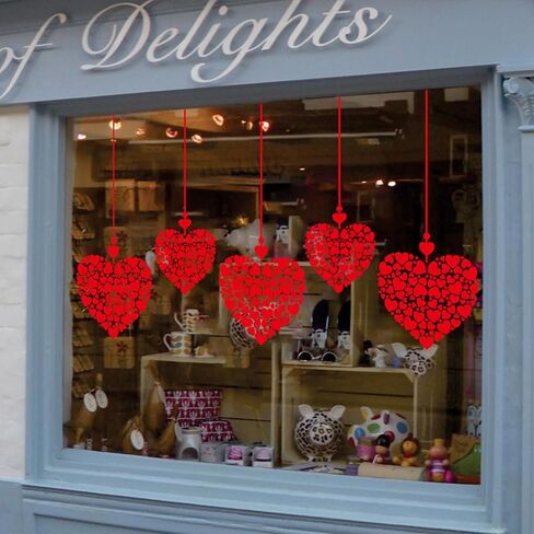 Valentine Windows Stickers Red Heart Wall Decals Romantic Love Heart Decals for Glass Windows/Doors Cling Mixed Peach Shaped Hearts Design Removable Wall Decor for Valentine Party Home & Store in Saudi Arabia