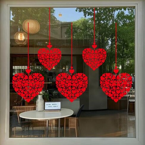 Valentine Windows Stickers Red Heart Wall Decals Romantic Love Heart Decals for Glass Windows/Doors Cling Mixed Peach Shaped Hearts Design Removable Wall Decor for Valentine Party Home & Store in Saudi Arabia