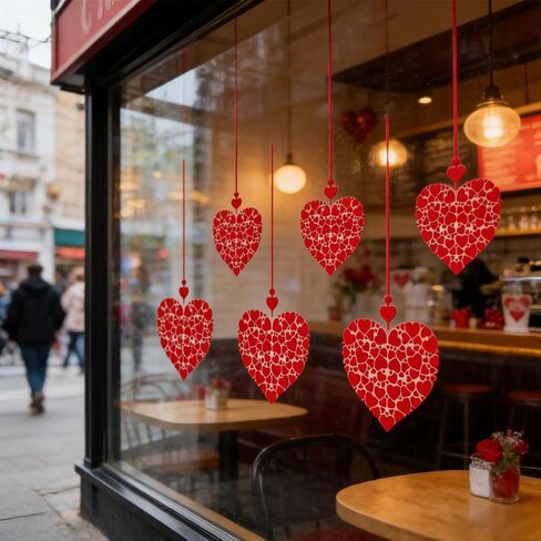 Valentine Windows Stickers Red Heart Wall Decals Romantic Love Heart Decals for Glass Windows/Doors Cling Mixed Peach Shaped Hearts Design Removable Wall Decor for Valentine Party Home & Store in Saudi Arabia