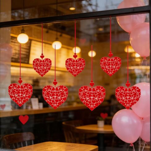 Valentine Windows Stickers Red Heart Wall Decals Romantic Love Heart Decals for Glass Windows/Doors Cling Mixed Peach Shaped Hearts Design Removable Wall Decor for Valentine Party Home & Store in Saudi Arabia