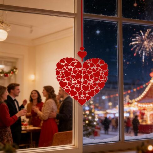 Valentine Windows Stickers Red Heart Wall Decals Romantic Love Heart Decals for Glass Windows/Doors Cling Mixed Peach Shaped Hearts Design Removable Wall Decor for Valentine Party Home & Store in Saudi Arabia