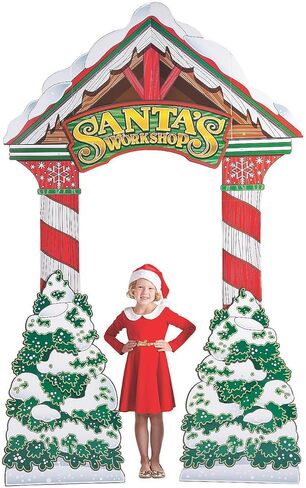 ديكورات حفلات عيد الميلاد المقوسة ثلاثية الأبعاد من Fun Express Santa's Workshop - ممر كبير من الورق المقوى مقاس 7.5x11.5 قدم لدعائم كشك الصور للعطلات وديكور مدخل القطب الشمالي | لوازم المناسبات الاحترافية in Kuwait