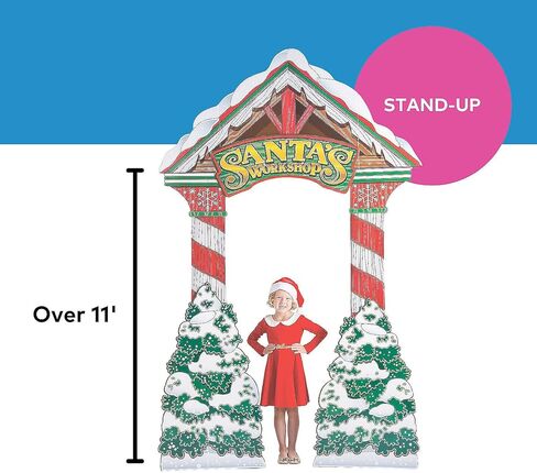 ديكورات حفلات عيد الميلاد المقوسة ثلاثية الأبعاد من Fun Express Santa's Workshop - ممر كبير من الورق المقوى مقاس 7.5x11.5 قدم لدعائم كشك الصور للعطلات وديكور مدخل القطب الشمالي | لوازم المناسبات الاحترافية in Kuwait