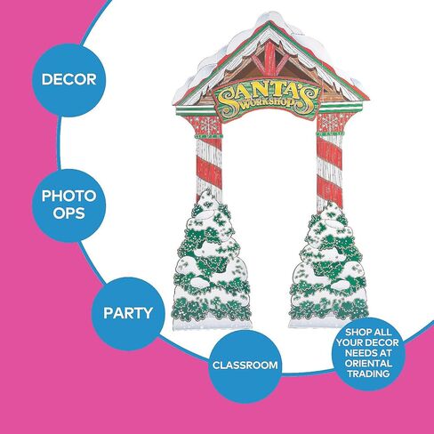ديكورات حفلات عيد الميلاد المقوسة ثلاثية الأبعاد من Fun Express Santa's Workshop - ممر كبير من الورق المقوى مقاس 7.5x11.5 قدم لدعائم كشك الصور للعطلات وديكور مدخل القطب الشمالي | لوازم المناسبات الاحترافية in Kuwait