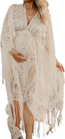 فستان بوهو للأمومة لالتقاط الصور الدانتيل الدانتيل فستان الحمل الكامل in Kuwait