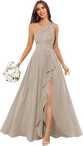 Chiffon One Shoulder Bridesmaid Dress with Slit Sleeveless Long A Line Formal Dress for Women in Saudi Arabia