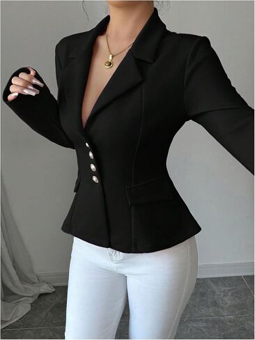 Floerns Women's Elegant Long Sleeve Blazer Jacket Button Down Flared Work Business Casual Outfit in Kuwait