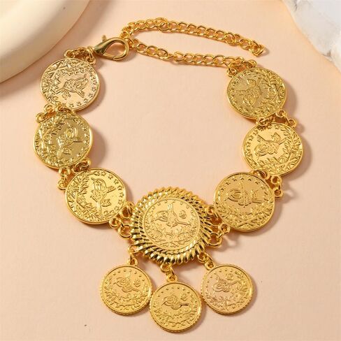 Vintage Engraved Coin Tassel Anklet Bracelet for Women Bohemian Tribal Ethnic Disc Coins Barefoot Sandals Adjustable Foot Chain Gypsy Fashion Summer Beach Belly Dance Charm Jewelry Wedding Accessories in Saudi Arabia