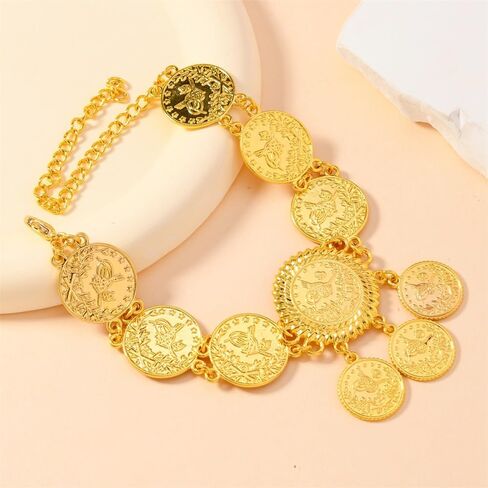 Vintage Engraved Coin Tassel Anklet Bracelet for Women Bohemian Tribal Ethnic Disc Coins Barefoot Sandals Adjustable Foot Chain Gypsy Fashion Summer Beach Belly Dance Charm Jewelry Wedding Accessories in Saudi Arabia