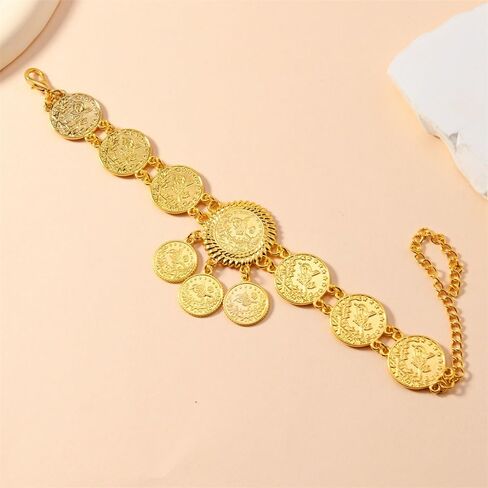 Vintage Engraved Coin Tassel Anklet Bracelet for Women Bohemian Tribal Ethnic Disc Coins Barefoot Sandals Adjustable Foot Chain Gypsy Fashion Summer Beach Belly Dance Charm Jewelry Wedding Accessories in Saudi Arabia
