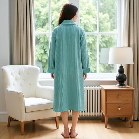 Loungees Women’s Plush Fleece Robe, Mid-Length Button Front Bathrobe with Shawl Collar – Soft Coral Fleece Robe in Kuwait