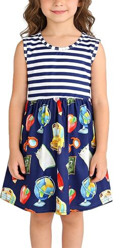 فستان فتاة صغيرة للعودة إلى المدرسة فستان بطبعة حافلة مدرسية ملابس صيفية 3-8T in Kuwait