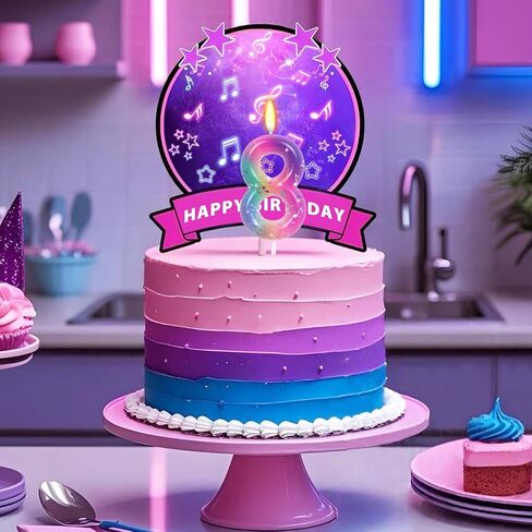 Kpop Musical Note Birthday Candles - Number 8 Candle for Music Themed Cake Topper, Colorful Birthday Decorations for Girls in Kuwait