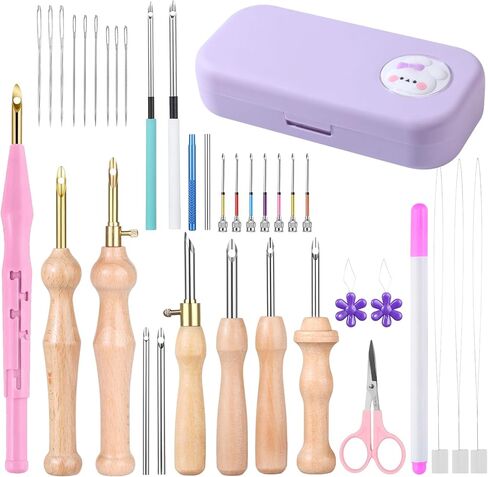 37Pcs Punch Needle Kit, Punch Needle Tools Set with Storage(Purple) in Saudi Arabia