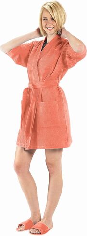 Terry Town RW1019-WHITE-OS Thigh Length Waffle Weave Kimono Robe, White, One Size in Saudi Arabia