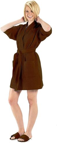 Terry Town RW1019-WHITE-OS Thigh Length Waffle Weave Kimono Robe, White, One Size in Saudi Arabia