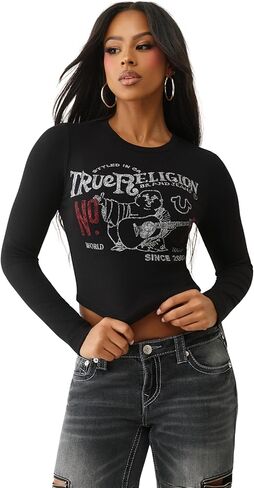 True Religion Printed Buddha Long Sleeve Baby Tee for Women – Soft T-Shirt, Casual Trendy Top in Saudi Arabia