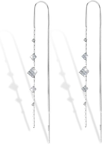 925 Sterling Silver Threader Dangle Earrings for Women - Long Earrings Dangle Chain Drop Earrings Dangling, Dainty Elegant Dangly Ear Chain with Tassel and Cubic Zirconia for Prom Wedding Trendy Jewelry Accessories in Saudi Arabia