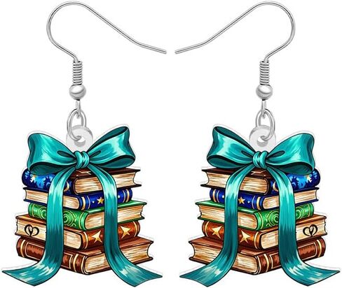 Acrylic Vintage Book Stack Earrings for Women Book Lovers Librarian Retro Funny Teacher Appreciation Dangle Jewelry for Student Back To School in Saudi Arabia