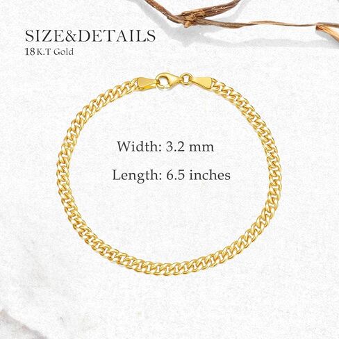 SISGEM Solid 18k Gold Cuban Link Bracelet for Women, Real 18 Karat Gold Jewelry Bracelet for Her (3.2 mm, 6.5 inch) in Saudi Arabia