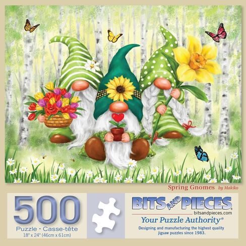 Bits and Pieces - 1000 Piece Jigsaw Puzzle for Adults - 20" x 27" - Spring Gnomes - 1000 pc Colorful Funny Garden Gnomes Jigsaw by Makiko in Saudi Arabia