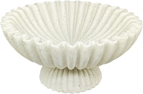 Decorative Fluted Pedestal Bowl, Beige Speckled Resin Stone Centerpiece Tray for Coffee Table, Home Decor - Unique Bowls for Fruit, Key, Purse in Saudi Arabia