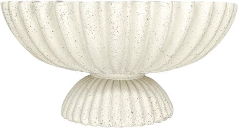 Decorative Fluted Pedestal Bowl, Beige Speckled Resin Stone Centerpiece Tray for Coffee Table, Home Decor - Unique Bowls for Fruit, Key, Purse in Saudi Arabia