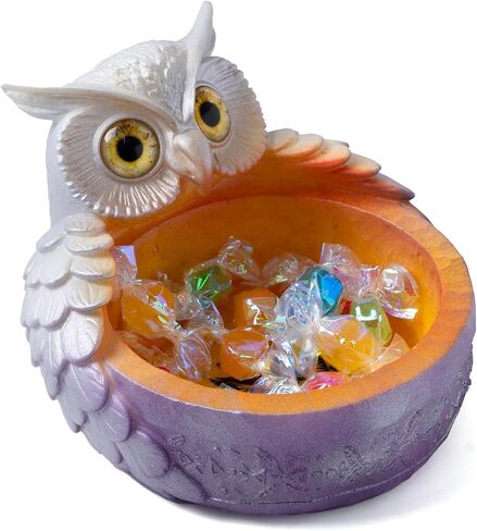 Silvery Resin owl Key Bowl & Candy Dish for Entryway Table - Hand-Painted Decorative Bowl for Keys, Jewelry, Small Items | Unique Container Storage Art Decor Box(Silvery) in Saudi Arabia