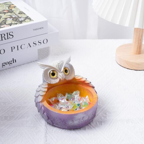 Silvery Resin owl Key Bowl & Candy Dish for Entryway Table - Hand-Painted Decorative Bowl for Keys, Jewelry, Small Items | Unique Container Storage Art Decor Box(Silvery) in Saudi Arabia