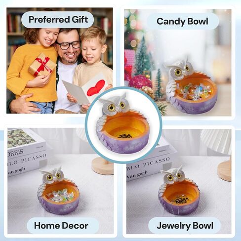 Silvery Resin owl Key Bowl & Candy Dish for Entryway Table - Hand-Painted Decorative Bowl for Keys, Jewelry, Small Items | Unique Container Storage Art Decor Box(Silvery) in Saudi Arabia