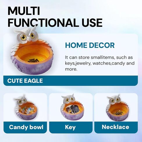 Silvery Resin owl Key Bowl & Candy Dish for Entryway Table - Hand-Painted Decorative Bowl for Keys, Jewelry, Small Items | Unique Container Storage Art Decor Box(Silvery) in Saudi Arabia