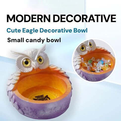 Silvery Resin owl Key Bowl & Candy Dish for Entryway Table - Hand-Painted Decorative Bowl for Keys, Jewelry, Small Items | Unique Container Storage Art Decor Box(Silvery) in Saudi Arabia