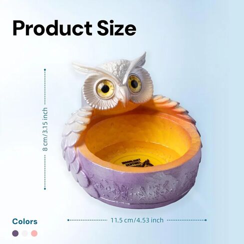 Silvery Resin owl Key Bowl & Candy Dish for Entryway Table - Hand-Painted Decorative Bowl for Keys, Jewelry, Small Items | Unique Container Storage Art Decor Box(Silvery) in Saudi Arabia