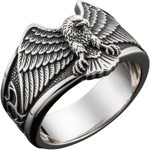 RMREWY 925 Sterling Silver Flying Hawk Eagle Ring Men's Animal Wing Viking Eagle Totem Rings Vintage Pinky Thumb punk Ring for Dad Father Husband Eagle Lover, Size 5-18 in Saudi Arabia