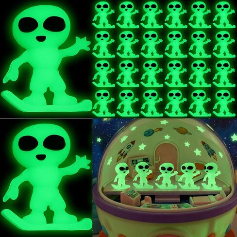 50 Pcs Glow in The Dark Alien Figures Small Tiny Rubber Mini Aliens Figurine Miniatures for Space Party Favors Halloween Prank Space Party Gift Goodie Bag Filler in Saudi Arabia