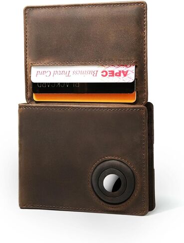 Genuine Leather Wallet for Men, RFID Wallet with Airtag Slot,Leather Card Holder Wallets with gift box Air tag Tracker NOT INCLUDED (Black) in Saudi Arabia